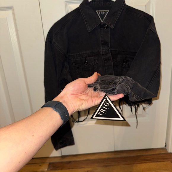 Trio Urban Black Denim Jacket I DONT CARE - Picture 7 of 10